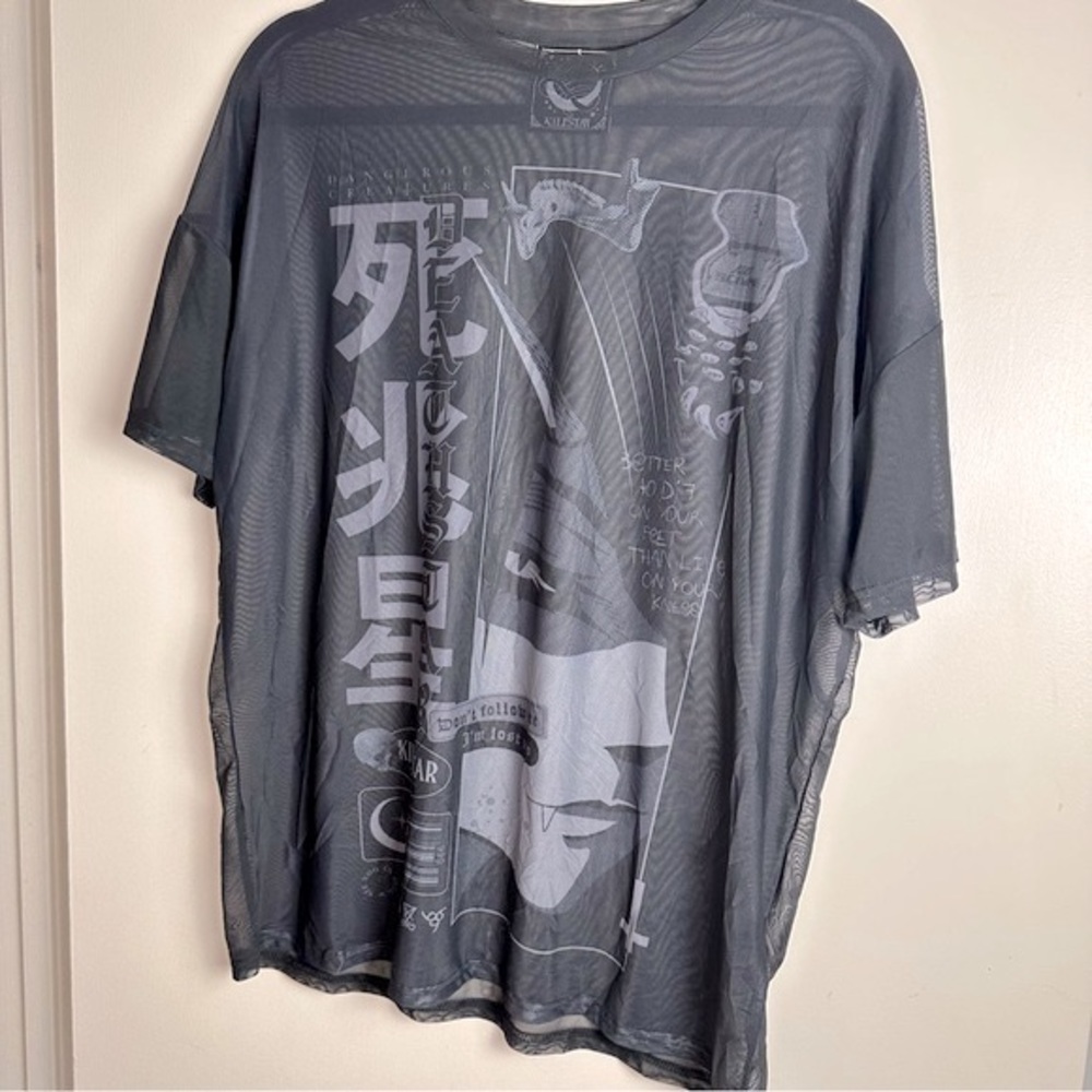 Killstar X Dolls Kill Black Mesh Deathstar GothOversized Boyfriend FitTop NWOT S